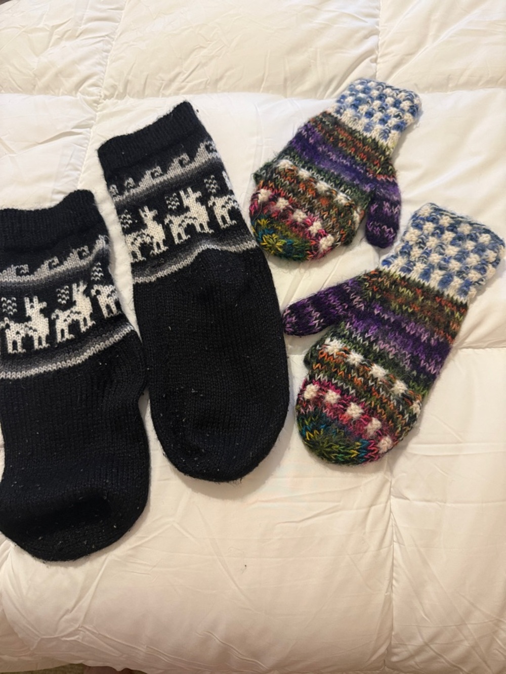 Black Knit Socks with White Alpacas Motif